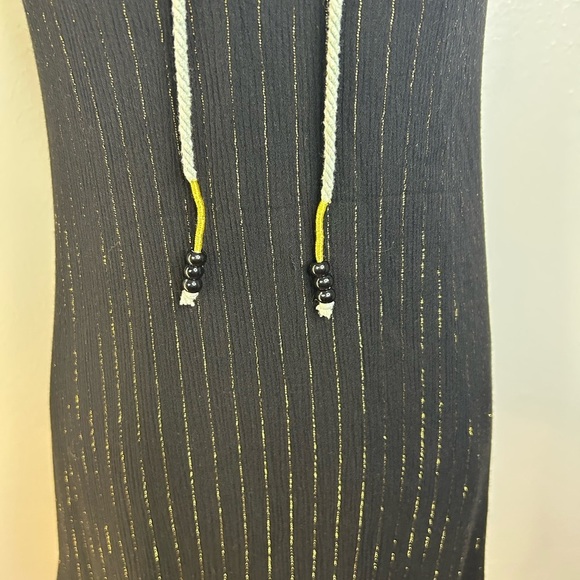 THML Black Sleeveless Shift Dress w Metallic Stripes Embroidered Collar Size S - Picture 4 of 7